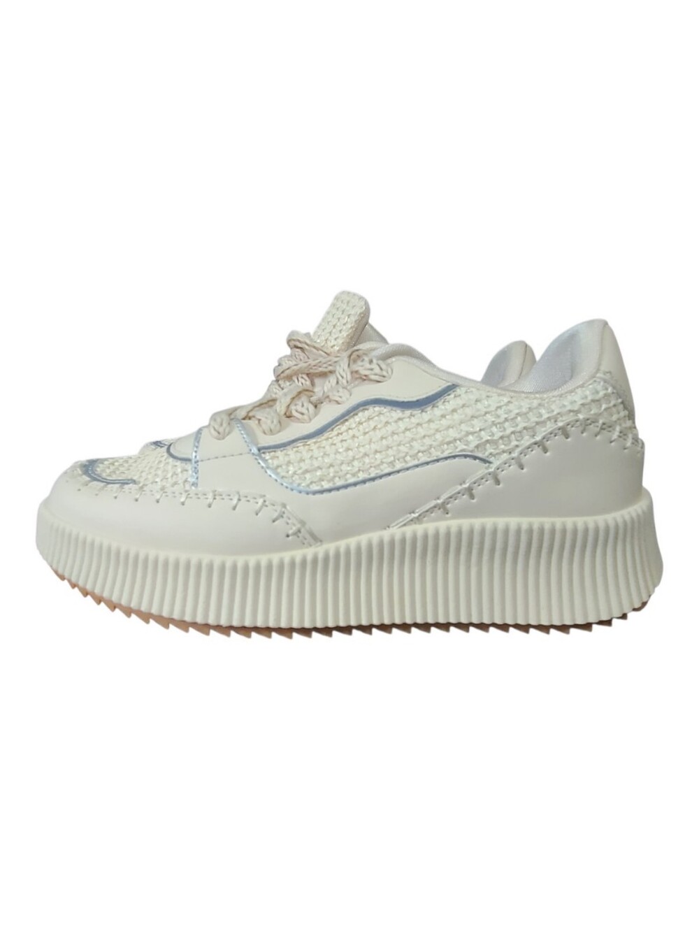STQ Cream Knit Contrast Blanket Stitch Platform Flatform Sneakers Size 9